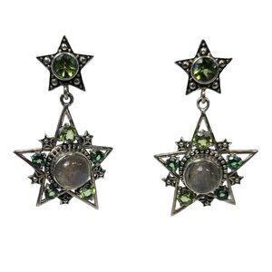 Nicky Butler Labradorite Green Gem Star Drop Earrings .925 Sterling Silver